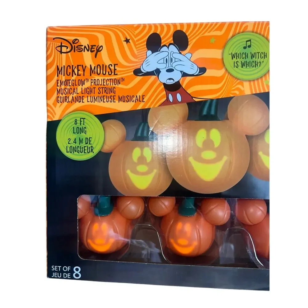 Disney Halloween Mickey Pumpkin Singing Projection Light Up String Lights NEW